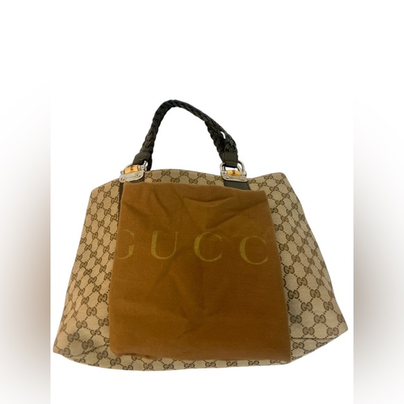 Gucci Beige GG Canvas Bamboo Libeccio Tote Bag - Picture 11 of 15